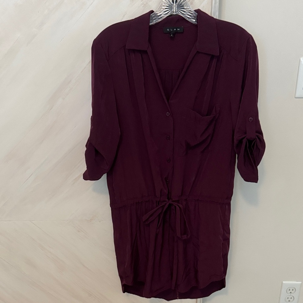 GLAM Women's Deep Burgundy Shirtdresd
